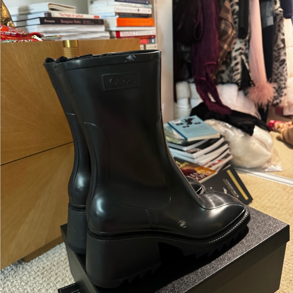 Chloe Black Platform Rain Boots